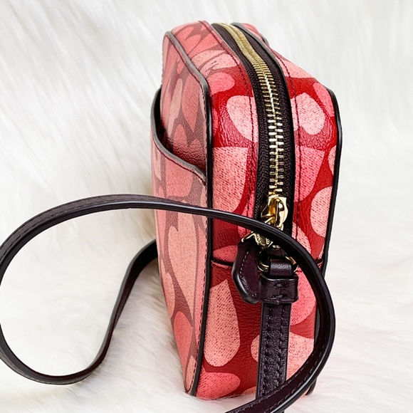 Coach Bags Coach Mini Camera Bag In Pink Coated Canvas With Hearts